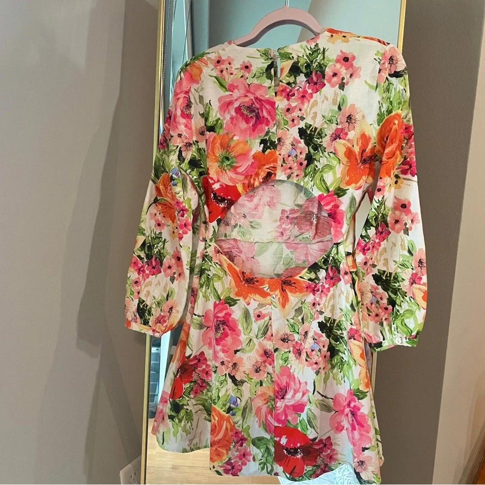 Zara Naya Linen Floral Open-back Mini Dress - Picture 4 of 5